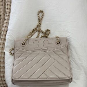 Tory Burch Beige Quilted Chain Shoulder Bag